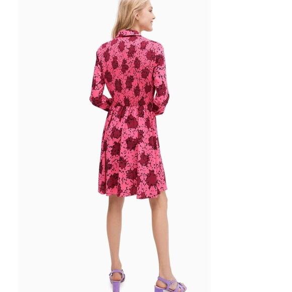 Kate Spade Pink Bubble Dot Smocked Collared Fabric Covered Buttons Dress Size 6 - Picture 2 of 13